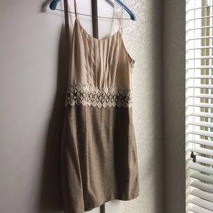 Spaghetti strap dress with burlap-like bottom half